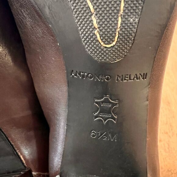 Antonio Melani Brown Leather Block Heel Square Toe Career Office Shoes Sz 6.5 - Picture 5 of 7